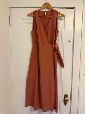 Mango Sleeveless Wrap Midi Dress in Terracotta